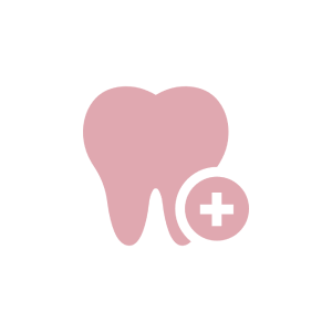 Pink tooth icon with medical cross symbol.