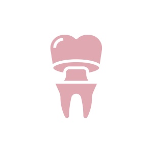 Pink tooth icon on black background.