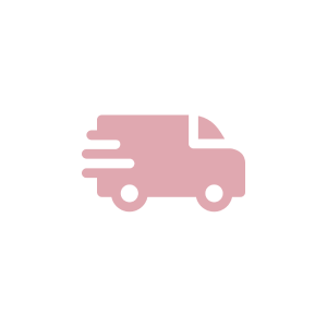 Pink delivery truck icon on black background.