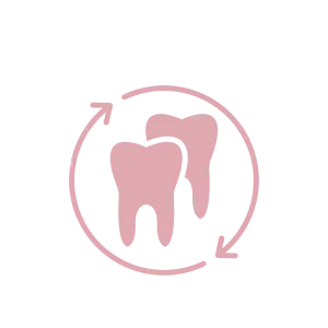 Two pink teeth with recycling arrows.