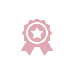 Pink star ribbon icon on black background.