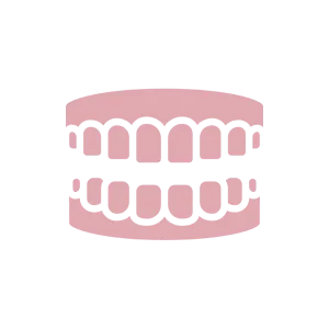 Illustration of pink dentures on black background.