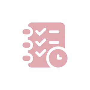 Checklist icon with clock on black background.