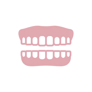 Pink gums and teeth on black background.